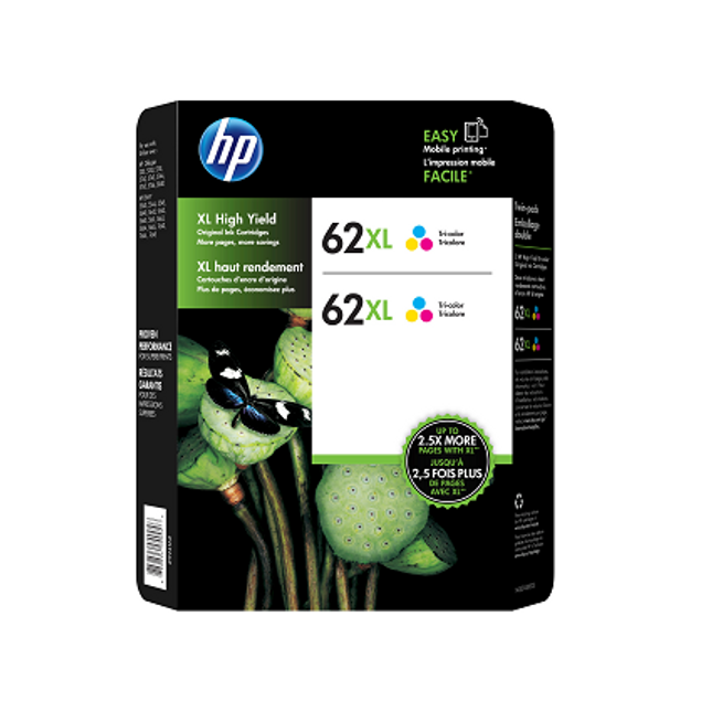 HP 62XL (C2P07AN) Tri-Color Ink Cartridge - Twin Pack