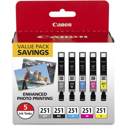 Original Canon CLI-251 Standard Yield Tri-Color Ink Cartridge, 6513B011-Pack of 5