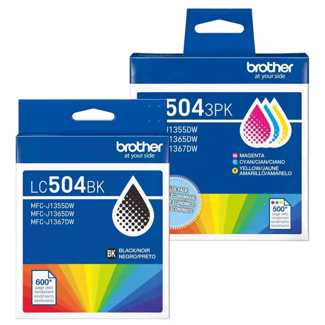 Original Brother LC504 Standard Yield Multi-Color (BCMY) Ink Cartridge, 4-Pack