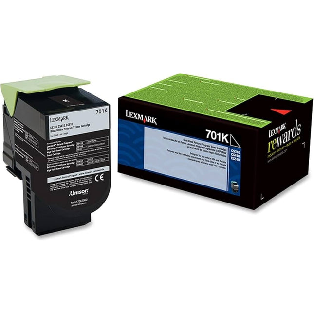 Orignal Lexmark 701K Standard Yield Black Toner Cartridge, 70C10K0