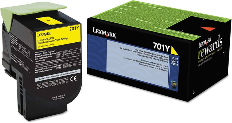 Orignal Lexmark 701Y Standard Yield Yellow Toner Cartridge, 70C10Y0