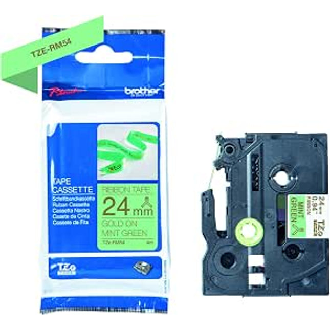 Original Brother TZe-RM54 Labelling Tape Cassette, Gold on Mint Green, 24mm (W) x 4M (L), Ribbon Tape
