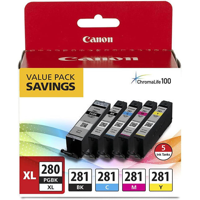 Canon PGI-280XL/CLI-281 Black and Color Ink Cartridges-5 Pack