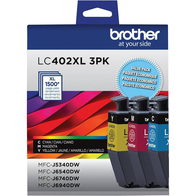 Original Brother LC402XL High Yield Cyan, Magenta and Yellow Ink Cartridges(3-Pack)