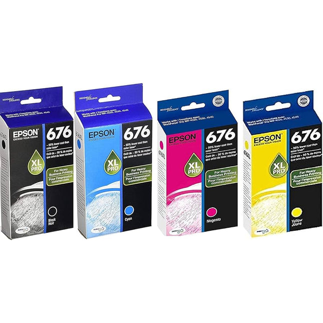 New Epson 676XL High Yield Black, Cyan, Magenta, and Yellow Ink Cartridges