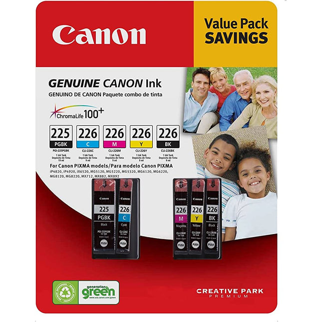 Canon 1 PGI-225 Black / CLI-226 1 Black and 3 Colors 5-Pack Ink Cartridge