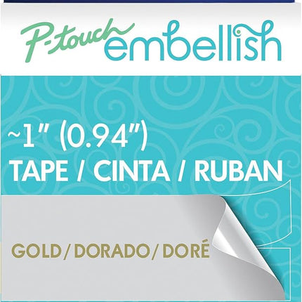 Original Brother P-Touch Embellish Gold Print on Satin Silver Tape TZE-MQ954M - ~1" Wide x 13.1’ Long (24mm x 4m)- 2-Pack