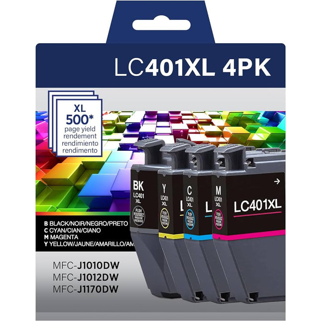 Genuine Brother LC401XL High Yield Ink, Black/Cyan/Magenta/Yellow, Pack Of 4 Cartridges