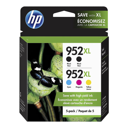 New Genuine HP 952XL 2 Black, Cyan, Magenta, Yellow Ink Cartridge - 5 Pack