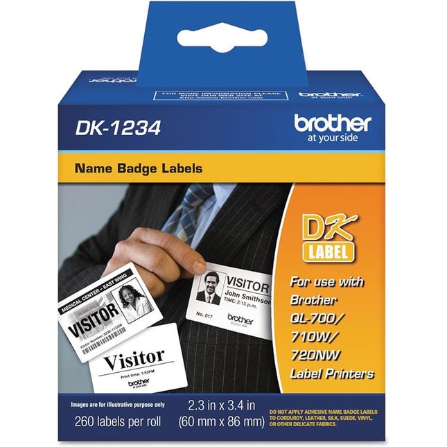 Genuine Brother DK-1234 Die-Cut Adhesive Badge White Paper Labels for QL Label Printers