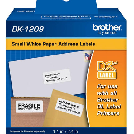 Original Brother DK-1209 Small Address Labels, White, 2 1/2" x 1 1/2", Roll of 800