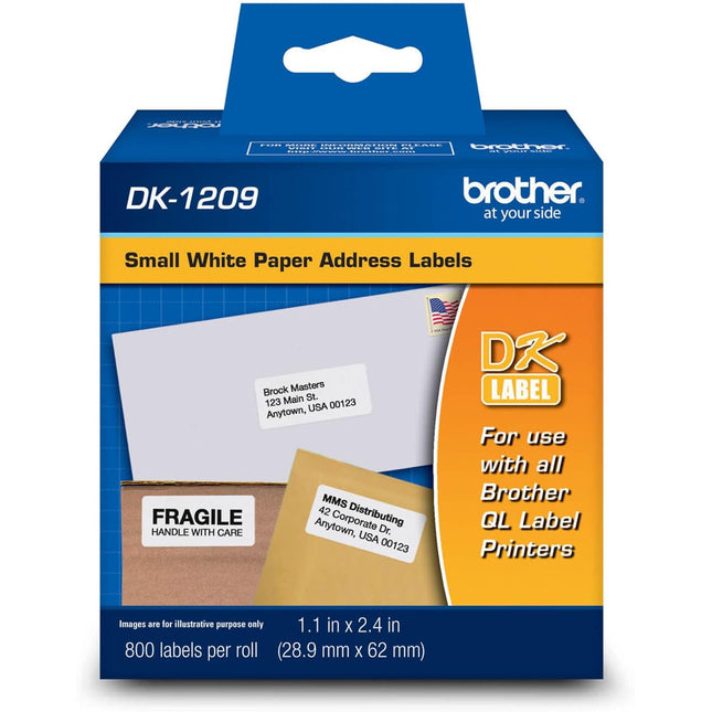 Original Brother DK-1209 Small Address Labels, White, 2 1/2" x 1 1/2", Roll of 800