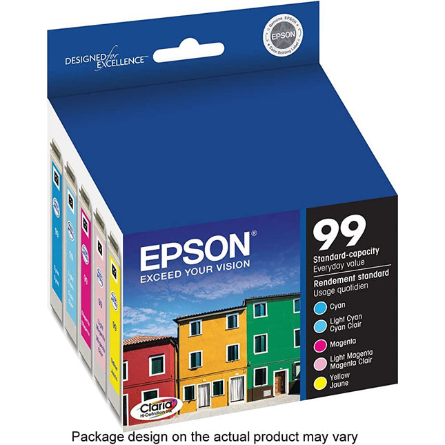 Original Epson T099 Cyan, Light Cyan, Magenta, Light Magenta & Yellow Ink Cartridges-5 Pack
