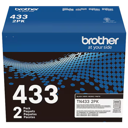 Original Brother TN433 High Yield Black Toner Cartridge, 2-Pack