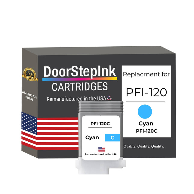 DoorStepInk Brand for Canon PFI-120C Cyan Remanufactured in the USA Ink Cartridge, 2886C001