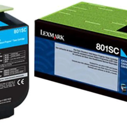 Original Lexmark 801SC Standard Yield Cyan Toner Cartridge, 80C1SC0