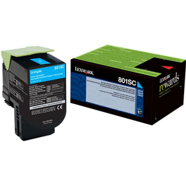 Original Lexmark 801SC Standard Yield Cyan Toner Cartridge, 80C1SC0