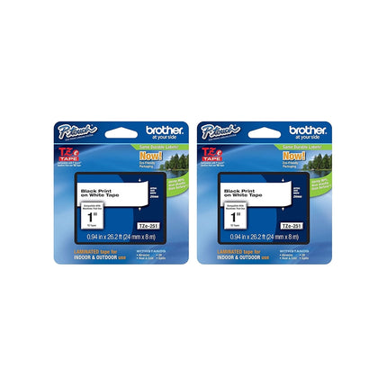 Genuine Brother P-Touch TZe-251 Laminated Tape, Black Print on White Standard Adhesive Laminated Tape for P-Touch Label Makers, Each Roll is 0.94"/24mm (1") Wide, 26.2 ft. (8M) -2 Pack