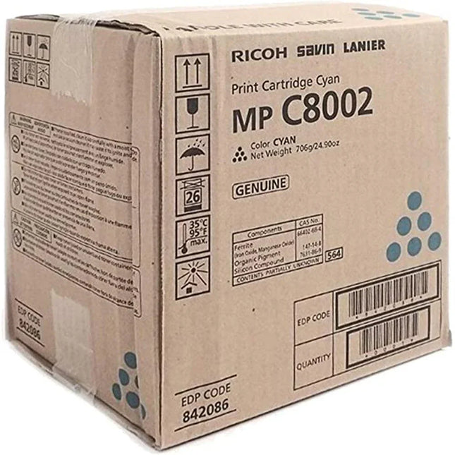Genuine Ricoh MP C8002 High Yield Cyan Toner Cartridge, 842086