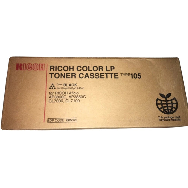 Original Ricoh COLORLP TYPE105 Standard Yield Black Toner Cartridge, 885372