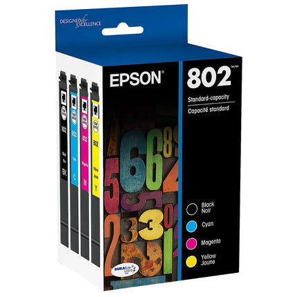 Original Epson T802 Standard Yield Multi-Color (4-Pack) Ink Cartridge, T802120-BCS