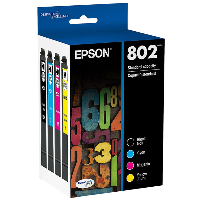 Original Epson T802 Standard Yield Multi-Color (4-Pack) Ink Cartridge, T802120-BCS
