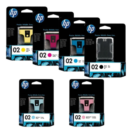 Genuine HP 02 Black and Color Ink Cartridges-6 Pack