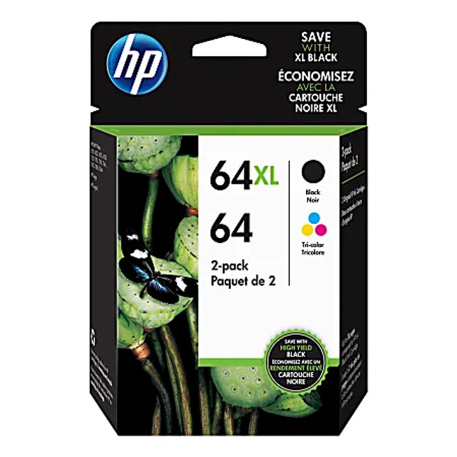 Original HP 64XL Black and 64 Tri-Color Ink Cartridge-2 Pack