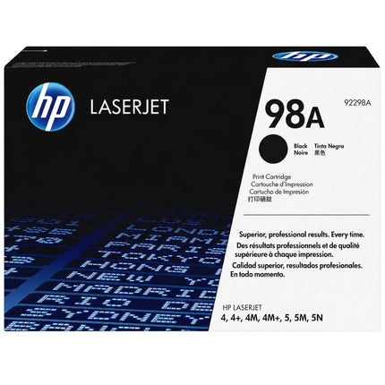 HP 98A Black Laser Toner Cartridge, 92298A