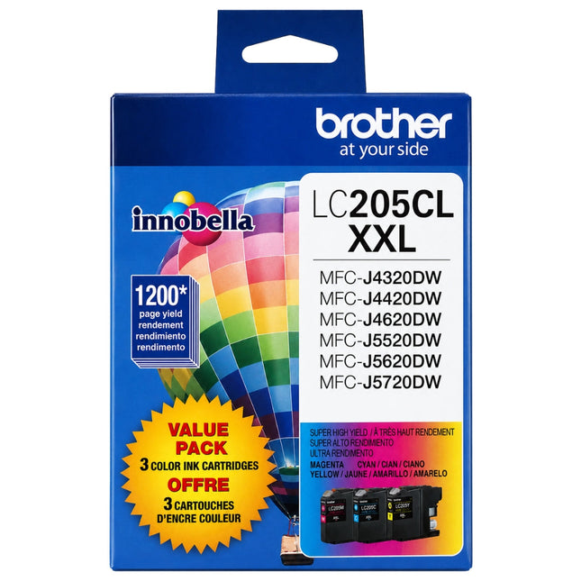Original Brother LC205 Extra High Yield Tri-Color Ink Cartridge-Pack-3