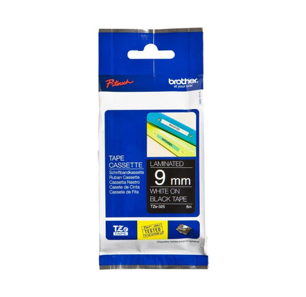 Original Brother TZe-325 Labelling Tape Cassette 9mm (W) * 8m (L) White on Black -TZe-325