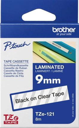 Original Brother TZe-121 Labelling Tape Cassette 9mm (W) * 8m (L) Black print on Clear Tape-TZe-121