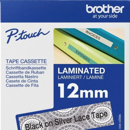Original Brother TZe-MPSL31 Labelling Tape Cassette, Black on Silver Lace, 12 mm (W) x 4 m (L)
