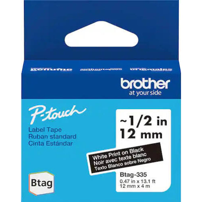 Genuine Brother P-Touch Btag BTAG335 White on Black Label Tape ~1/2in by 13.1ft (12mm x 4m)
