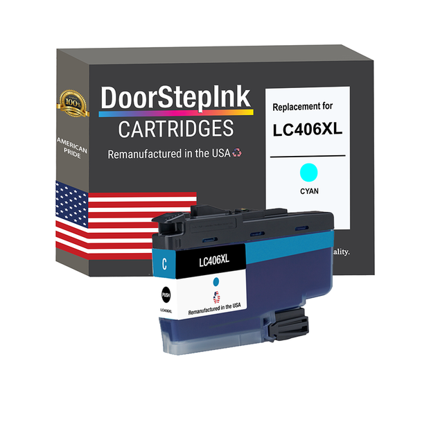 DoorStepInk Brand for Brother LC406XL High Yield Cyan Ink Cartridge Remanufactured in USA Inkjet Cartridge