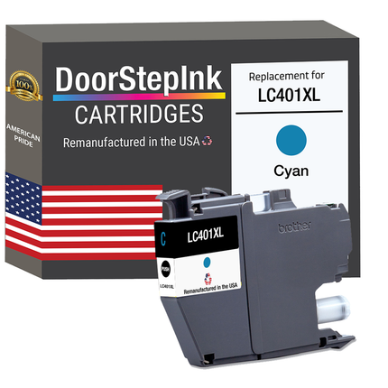 DoorStepInk Brand for Brother LC401XL Cyan High Yield Remanufactured in USA Inkjet Cartridge