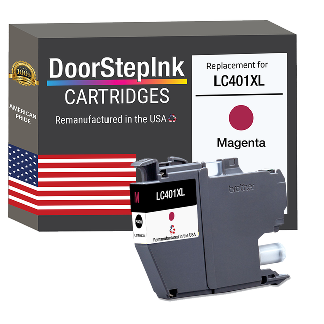 DoorStepInk Brand for Brother LC401XL Magenta High Yield Remanufactured in USA Inkjet Cartridge