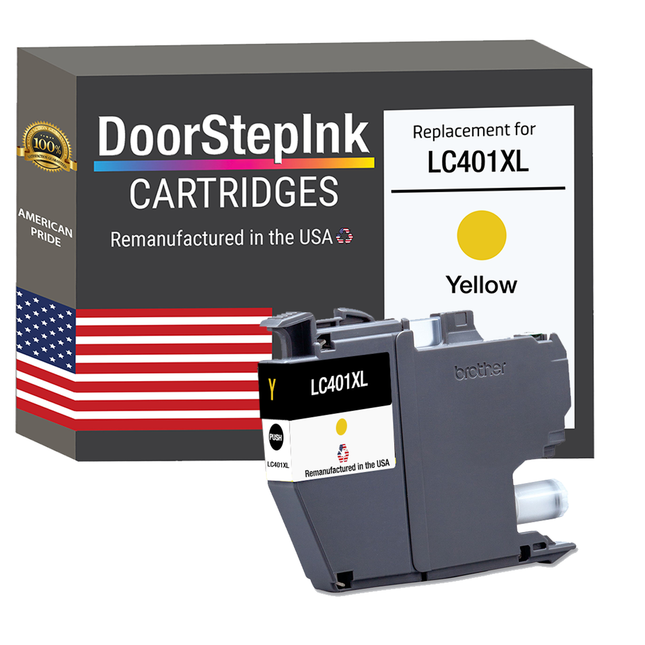 DoorStepInk Brand for Brother LC401XL Yellow High Yield Remanufactured in USA Inkjet Cartridge