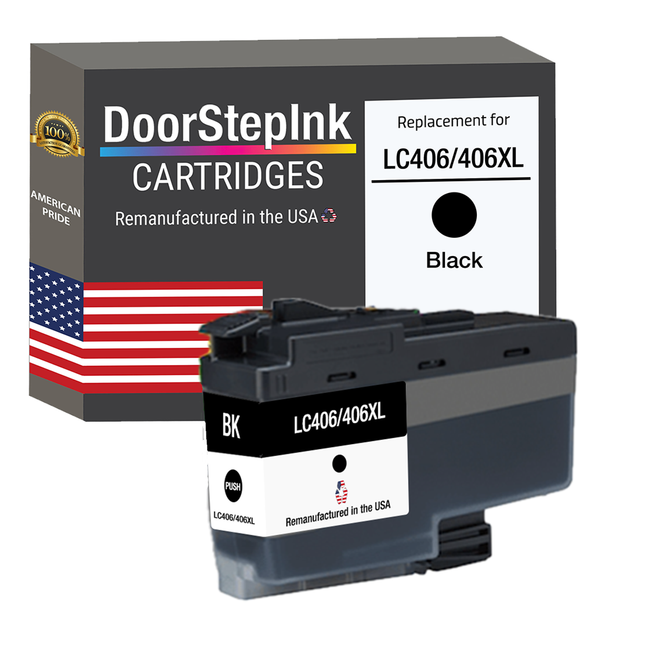 DoorStepInk Brand for Brother LC406/406XL Black Remanufactured in USA Inkjet Cartridge, LC406/406XLBK