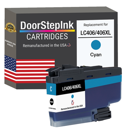 DoorStepInk Brand for Brother LC406/406XL Cyan Remanufactured in USA Inkjet Cartridge, LC406/406XLC