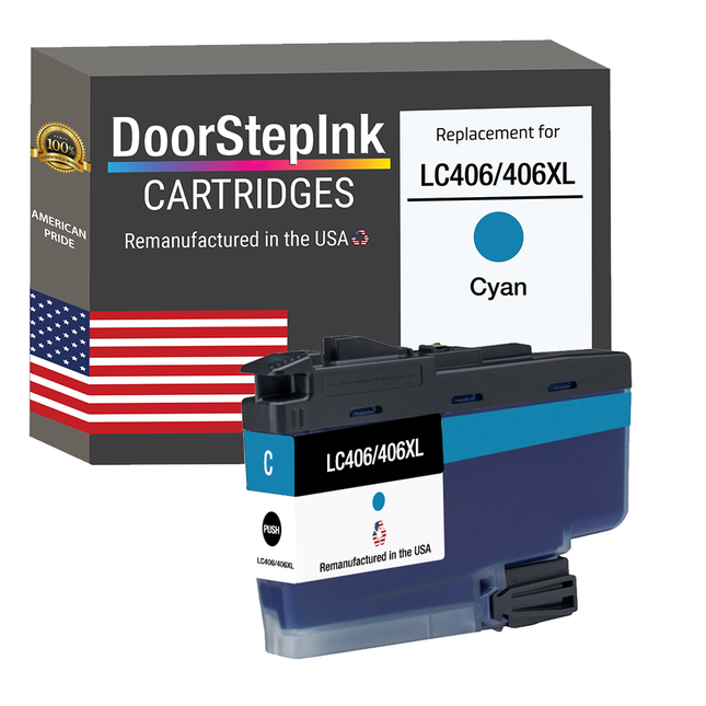 DoorStepInk Brand for Brother LC406/406XL Cyan Remanufactured in USA Inkjet Cartridge, LC406/406XLC