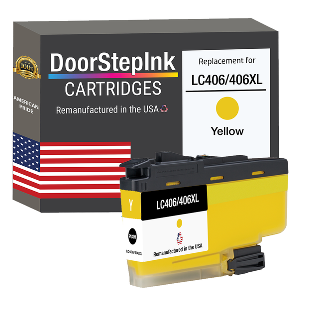 DoorStepInk Brand for Brother LC406/406XL Yellow Remanufactured in USA Inkjet Cartridge, LC406/406XLY
