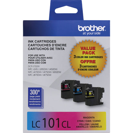 Original Brother LC101 Cyan, Magenta and Yellow Ink Cartridge, Pack Of 3