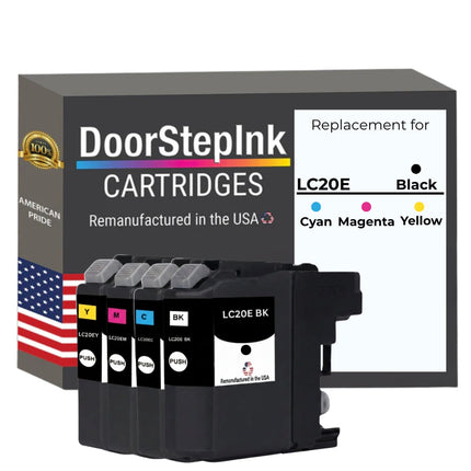 DoorStepInk Brand for Brother LC20E BCMY Extra High Yield Remanufactured in USA Inkjet Cartridge, LC20E 4-PK