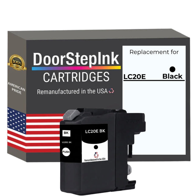 DoorStepInk Brand for Brother LC20E Black Extra High Yield Remanufactured in USA Inkjet Cartridge, LC20EBK