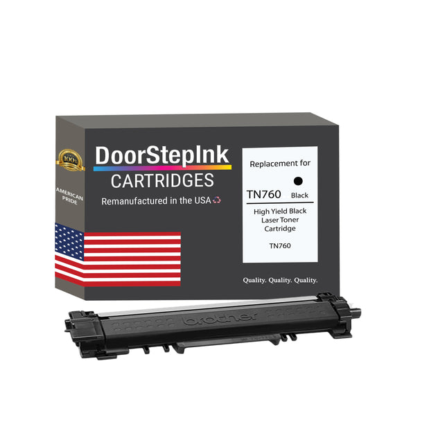 DoorStepInk Brand For Brother TN760 High Yield Black Remanufactured in the USA Laser Toner Cartridge, TN760