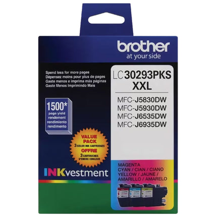Brother LC3029XXL Extra High Yield Cyan, Magenta, Yellow Ink Cartridges, Pack Of 3