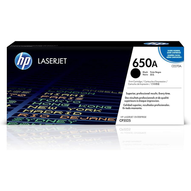 Genuine HP 650A Standar-Yield Black Laser Toner Cartridge, CE270A