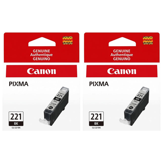 New Genuine Canon CLI-221 Black Ink Cartridges- 2 Pack