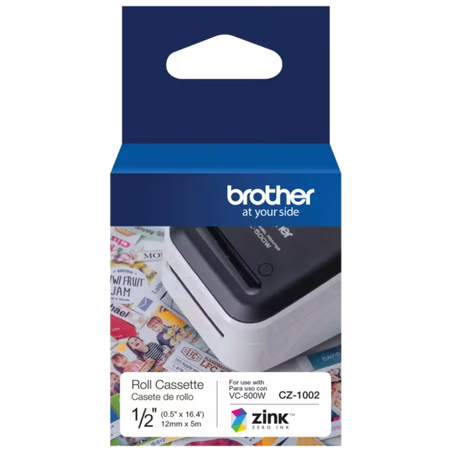 Genuine Brother CZ-1002 Continuous Length ½” (0.5”) 12 mm Wide x 16.4 ft. (5 m) Long Label Roll Featuring ZINK
